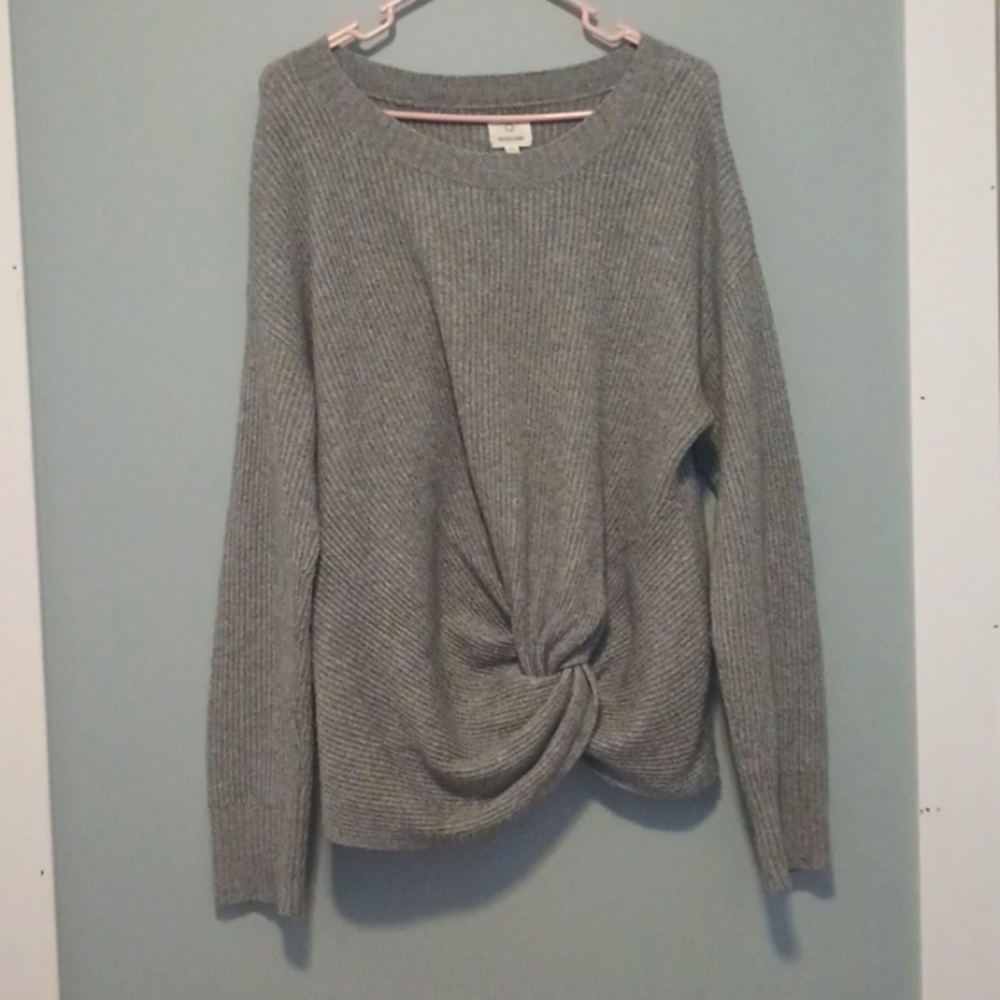 Offline by Aerie Grey knit sweater, with a knot in front